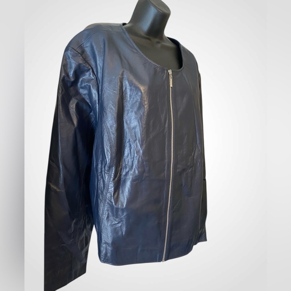 Jessica London | Women’s Jessica London Navy Blue Leather Jacket NWT Plus Size - Picture 2 of 9